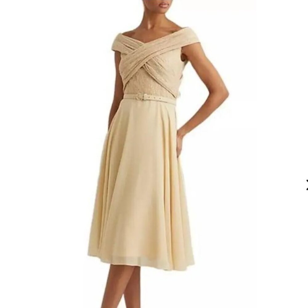 Lauren Ralph Lauren Sequin-Embellished Off-Shoulder Cocktail Dress Size 10 GUC